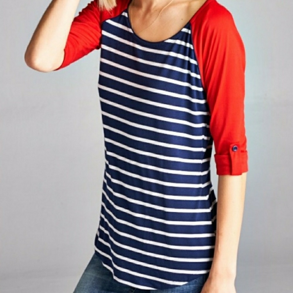 Striped Top - Red, White, & Navy Blue